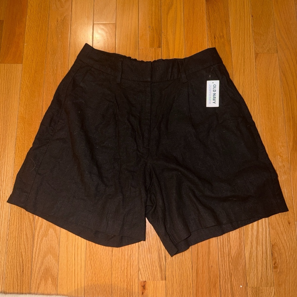 Old Navy Black High Waisted Linen Shorts NWT and Pockets Size S #beach #cottage